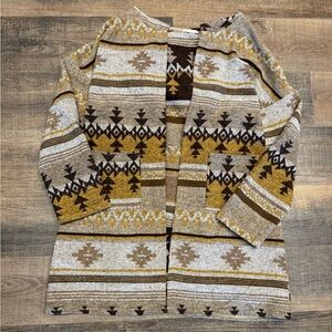 ANDTHEWHY Boho Aztec Southwestern Open Hooded Cardigan Sweater Duster Size L